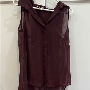 Sheer Burgundy Sleeveless Blouse